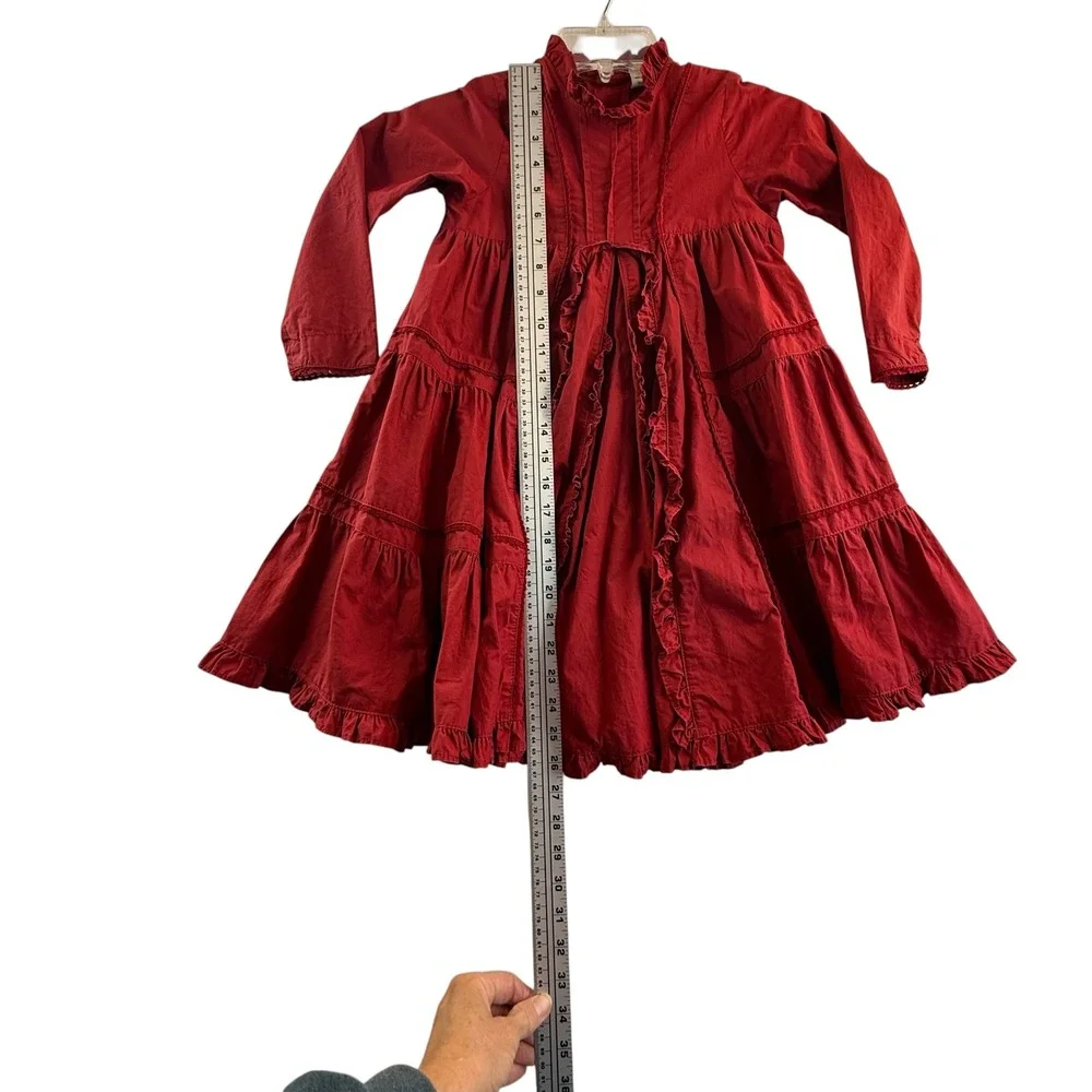 Jottum Childs Dress Size 4 Deep Red Long Sleeve Tiered Ruffle High Neck Cotton